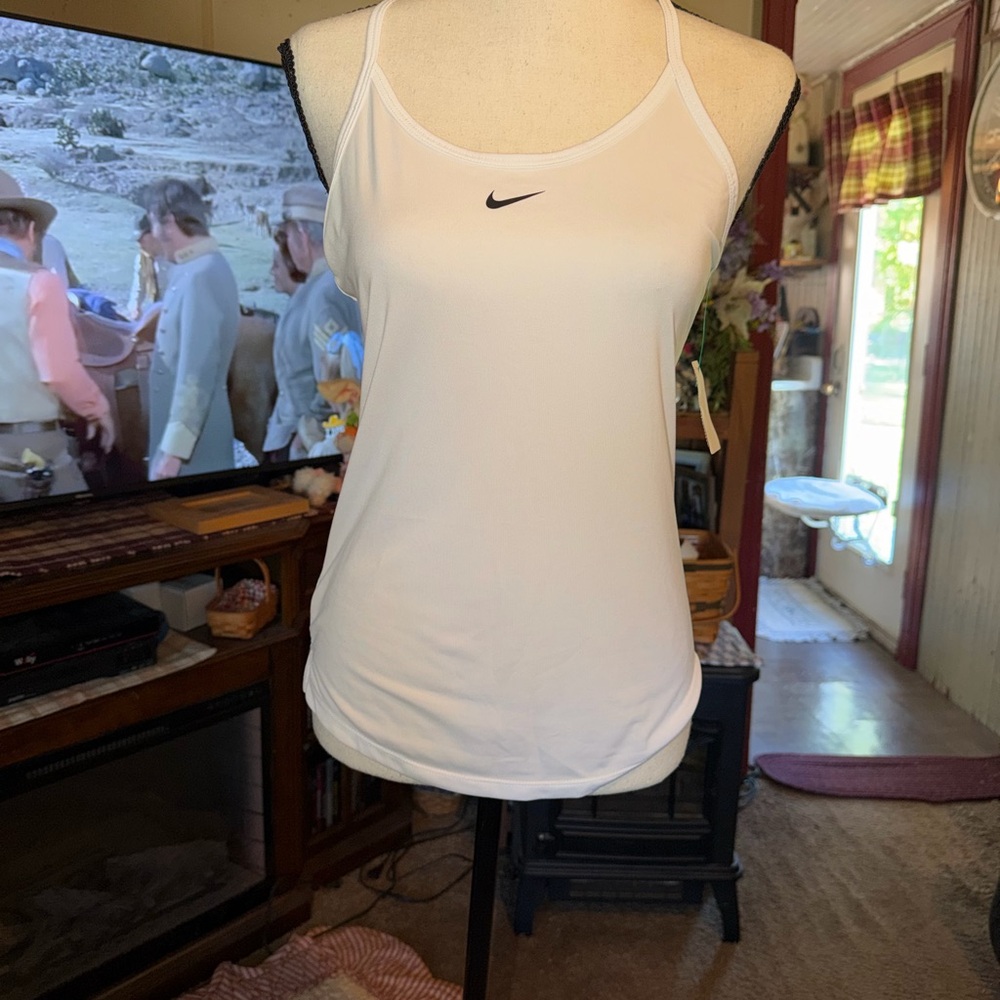 Nike White Dri-FIT Athletic Tank with Black Swoosh